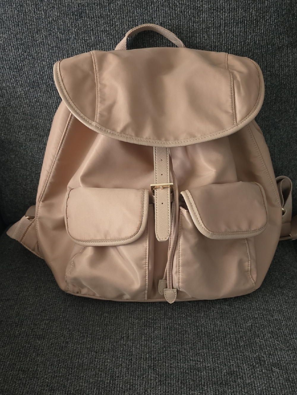 Fab Fit Fun Year Of Ours Small Nylon Drawstring Backpack - Beige Retail $85 New
